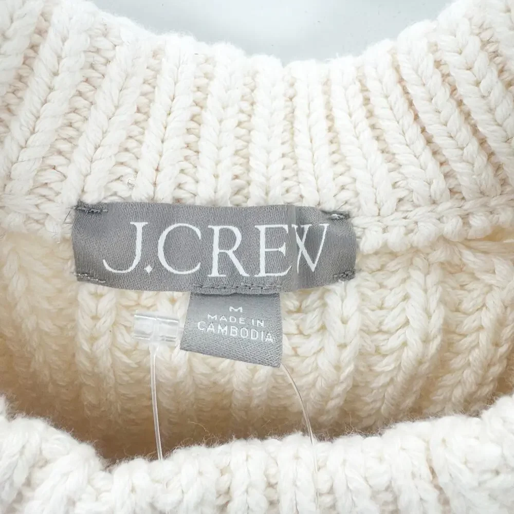 J. Crew Heritage Cotton Fisherman Crewneck Sweater Antique White Size M NWT